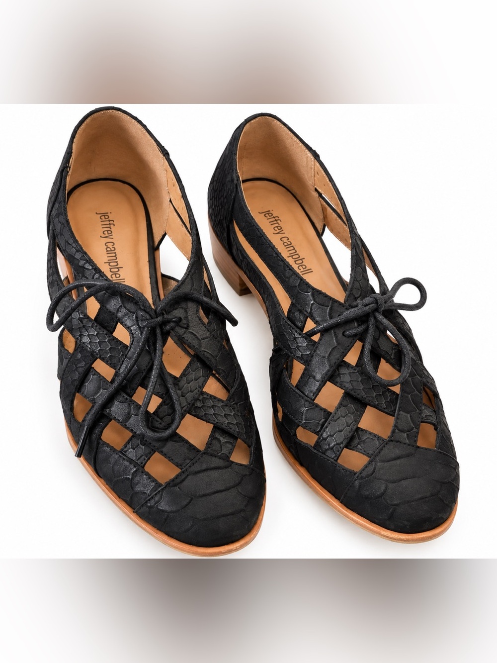 Jeffrey Campbell Black Woven Lace-Up Flats